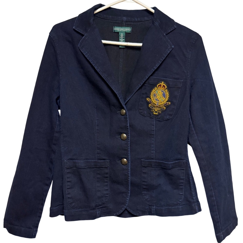 Vintage Lauren Jeans Co Ralph Lauren Denim Crest Blazer Dark Blue Gold Buttons M